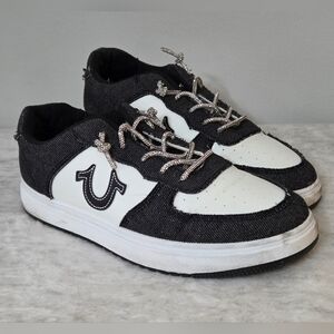 True Religion Black and White Denim Sneakers with Sparkle Laces